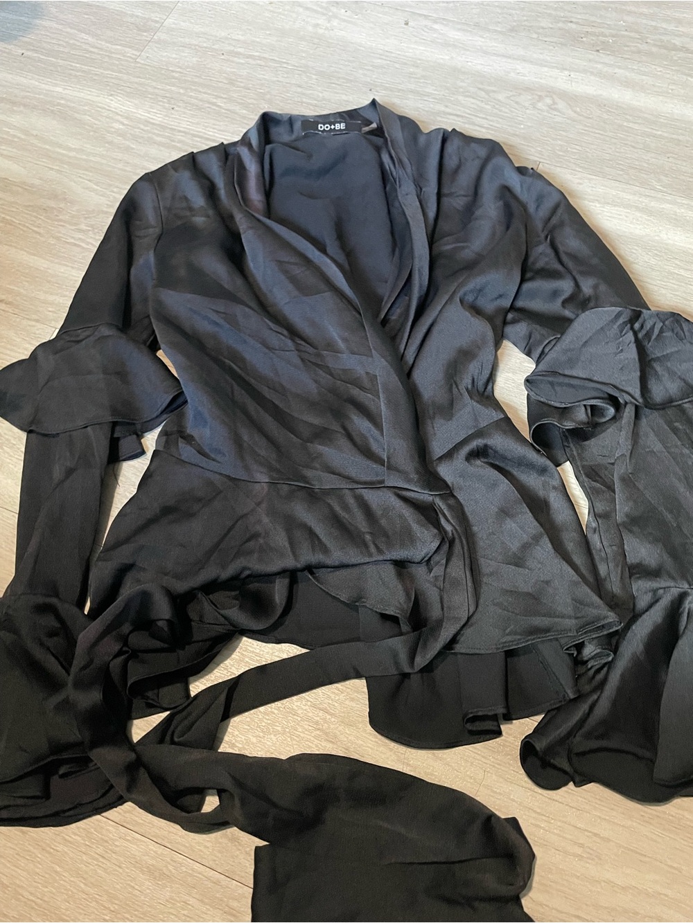 DO+BE Black Draped Wrap Blouse with Self-Tie Detail